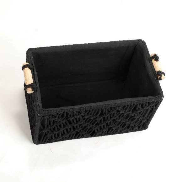Macrame Wireframe Shelf Basket, Black, Small - Picture 2 of 7